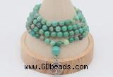 GMN2403 Hand-knotted 6mm grass agate 108 beads mala necklace with charm