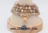 GMN2406 Hand-knotted 6mm yellow crazy agate 108 beads mala necklace with charm