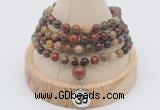 GMN2408 Hand-knotted 6mm picasso jasper 108 beads mala necklace with charm