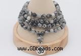 GMN2412 Hand-knotted 6mm black water jasper 108 beads mala necklace with charm