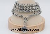 GMN2414 Hand-knotted 6mm dalmatian jasper 108 beads mala necklace with charm