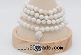 GMN2417 Hand-knotted 6mm white howlite 108 beads mala necklace with charm