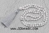 GMN242 Hand-knotted 6mm white howlite 108 beads mala necklaces with tassel