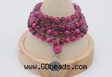 GMN2425 Hand-knotted 6mm red tiger eye 108 beads mala necklace with charm