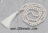 GMN243 Hand-knotted 6mm white howlite 108 beads mala necklaces with tassel