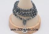 GMN2431 Hand-knotted 6mm eagle eye jasper 108 beads mala necklace with charm