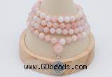 GMN2441 Hand-knotted 6mm natural pink opal 108 beads mala necklace with charm