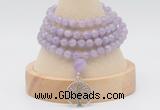 GMN2445 Hand-knotted 6mm lavender amethyst 108 beads mala necklaces with charm