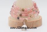 GMN2446 Hand-knotted 6mm volcano cherry quartz 108 beads mala necklaces with charm