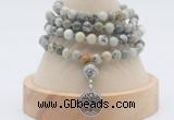 GMN2451 Hand-knotted 6mm artistic jasper 108 beads mala necklaces with charm