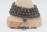 GMN2461 Hand-knotted 6mm bronzite 108 beads mala necklaces with charm