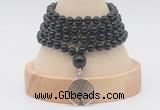 GMN2464 Hand-knotted 6mm black onyx 108 beads mala necklaces with charm