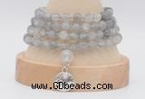 GMN2470 Hand-knotted 6mm cloudy quartz 108 beads mala necklaces with charm