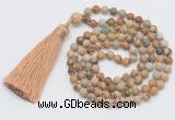 GMN250 Hand-knotted 6mm picture jasper 108 beads mala necklaces with tassel