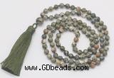 GMN254 Hand-knotted 6mm rhyolite 108 beads mala necklaces with tassel