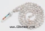 GMN2601 Hand-knotted 8mm, 10mm matte white crazy agate 108 beads mala necklace with pendant