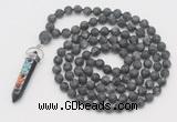 GMN2612 Hand-knotted 8mm, 10mm matte black labradorite 108 beads mala necklace with pendant