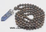 GMN2615 Hand-knotted 8mm, 10mm matte bronzite 108 beads mala necklace with pendant