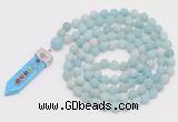 GMN2619 Hand-knotted 8mm, 10mm matte amazonite 108 beads mala necklace with pendant