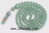 GMN2620 Hand-knotted 8mm, 10mm matte green aventurine 108 beads mala necklace with pendant