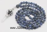 GMN2621 Hand-knotted 8mm, 10mm matte sodalite 108 beads mala necklace with pendant