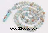 GMN2626 Knotted 8mm, 10mm matte amazonite 108 beads mala necklace with pendant