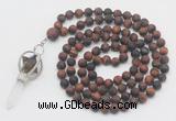 GMN2631 Knotted 8mm, 10mm matte red tiger eye 108 beads mala necklace with pendant