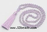 GMN265 Hand-knotted 6mm lavender amethyst 108 beads mala necklaces with tassel