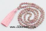 GMN268 Hand-knotted 6mm pink wooden jasper 108 beads mala necklaces with tassel