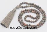 GMN277 Hand-knotted 6mm ocean agate 108 beads mala necklaces with tassel