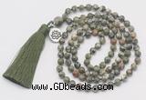 GMN304 Hand-knotted 6mm rhyolite 108 beads mala necklaces with tassel & charm