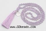 GMN310 Hand-knotted 6mm lavender amethyst 108 beads mala necklaces with tassel & charm