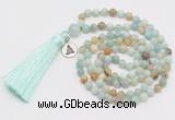 GMN321 Hand-knotted 6mm amazonite 108 beads mala necklaces with tassel & charm