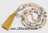 GMN322 Hand-knotted 6mm bamboo jeaf agate 108 beads mala necklaces with tassel & charm