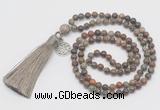 GMN324 Hand-knotted 6mm ocean agate 108 beads mala necklaces with tassel & charm