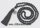 GMN329 Hand-knotted 6mm black onyx 108 beads mala necklaces with tassel & charm