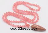 GMN4000 Hand-knotted 8mm, 10mm cherry quartz 108 beads mala necklace with pendant