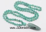 GMN4012 Hand-knotted 8mm, 10mm peafowl agate 108 beads mala necklace with pendant