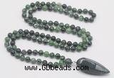 GMN4028 Hand-knotted 8mm, 10mm ruby zoisite 108 beads mala necklace with pendant