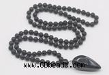 GMN4033 Hand-knotted 8mm, 10mm black lava 108 beads mala necklace with pendant