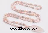 GMN4042 Hand-knotted 8mm, 10mm natural pink opal 108 beads mala necklace with pendant