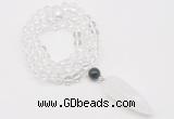 GMN4048 Hand-knotted 8mm, 10mm white crystal 108 beads mala necklace with pendant