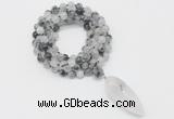 GMN4051 Hand-knotted 8mm, 10mm black rutilated quartz 108 beads mala necklace with pendant