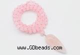 GMN4052 Hand-knotted 8mm, 10mm rose quartz 108 beads mala necklace with pendant