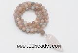 GMN4058 Hand-knotted 8mm, 10mm moonstone 108 beads mala necklace with pendant