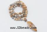 GMN4063 Hand-knotted 8mm, 10mm yellow crazy agate 108 beads mala necklace with pendant