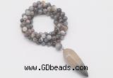 GMN4066 Hand-knotted 8mm, 10mm Botswana agate 108 beads mala necklace with pendant