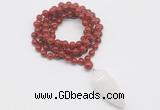 GMN4073 Hand-knotted 8mm, 10mm red agate 108 beads mala necklace with pendant