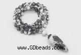 GMN4080 Hand-knotted 8mm, 10mm black & white jasper 108 beads mala necklace with pendant