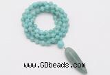 GMN4085 Hand-knotted 8mm, 10mm amazonite 108 beads mala necklace with pendant